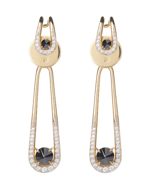 Biela Layered Earrings with Black and White Diamonds in 18k Yellow Gold