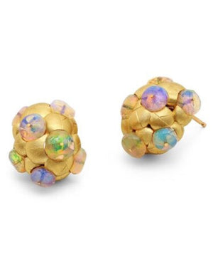 Yellow Gold Opal Constellation Button Earrings