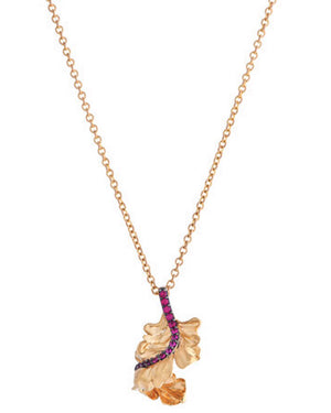 Yellow Gold Ruby Plume Pendant Necklace