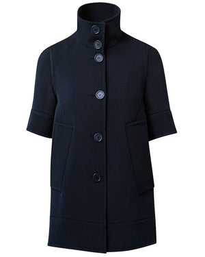 Denim Wool Stand Collar Tricotine Coat