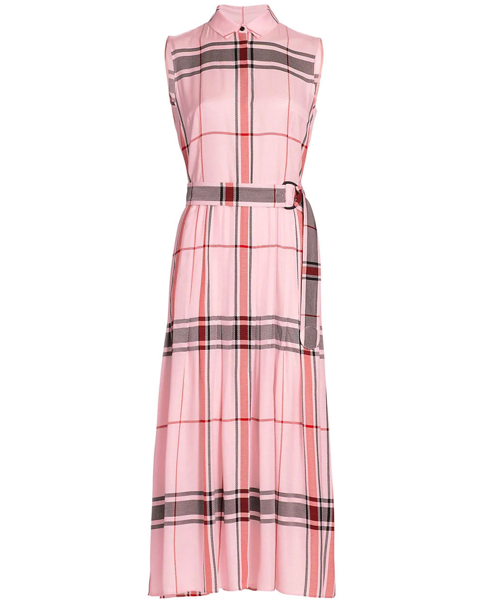 Soft Pink Plaid Pleated Sleeveless Dress
