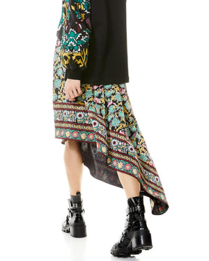 Black Floral Print Asymmetrical Natalina Skirt