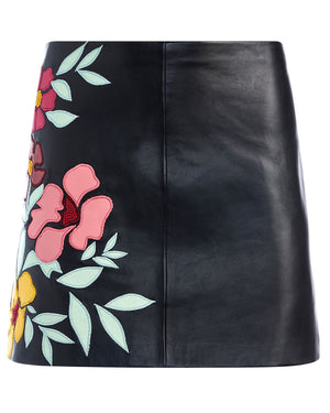 Black Vegan Leather Embroidered Riley Mini Skirt