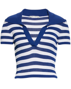 Blue Stripe Daralee Ribbed Polo Pullover