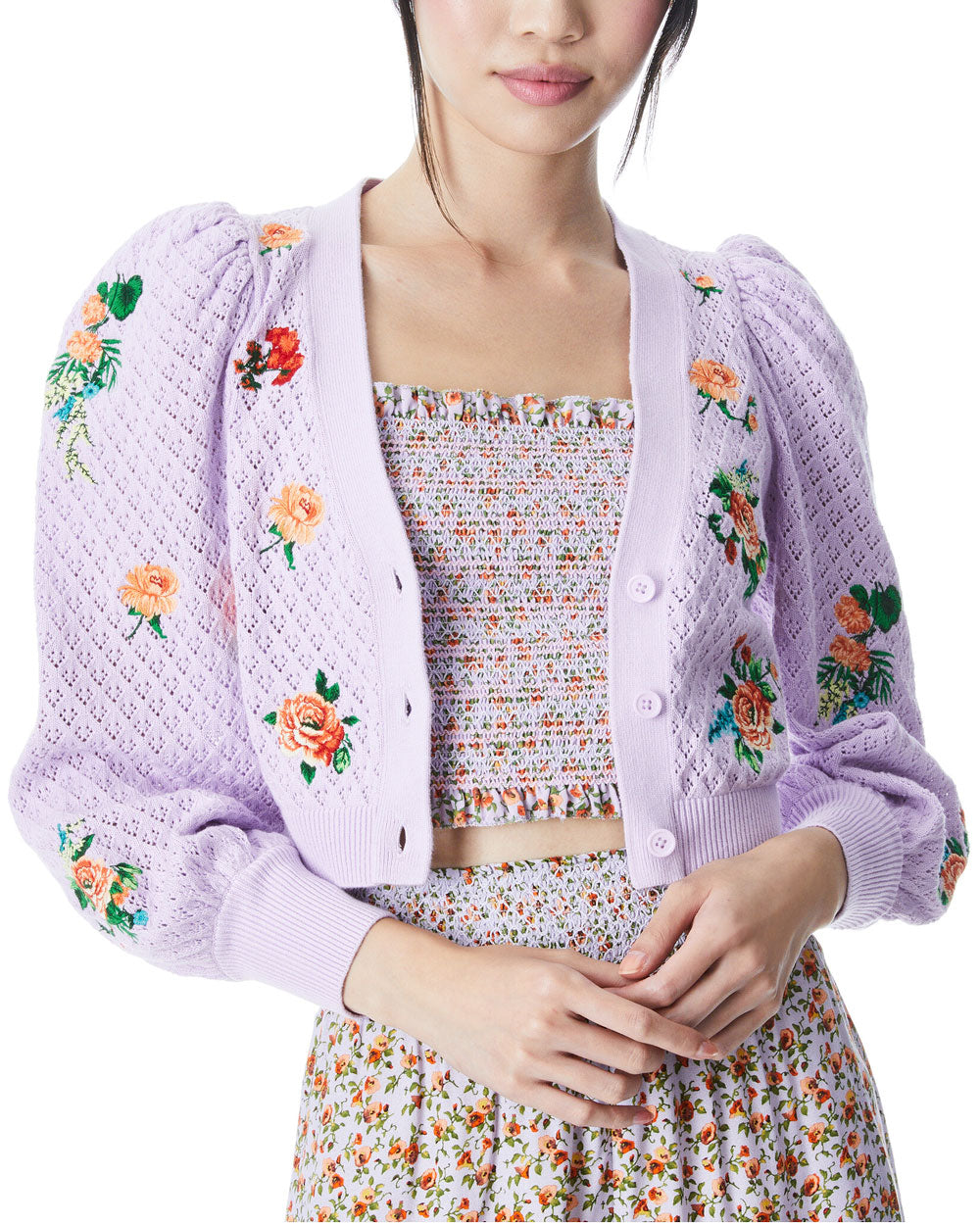 Lavender Floral Knit Morita Cardigan