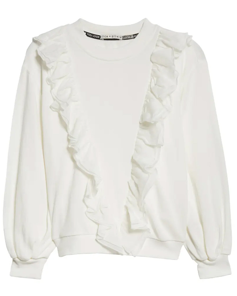 Off White Carrie Ruffle Front Crewneck Sweater