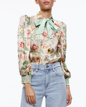 Pistachio Morning Side Floral Brentley Button Front Blouse