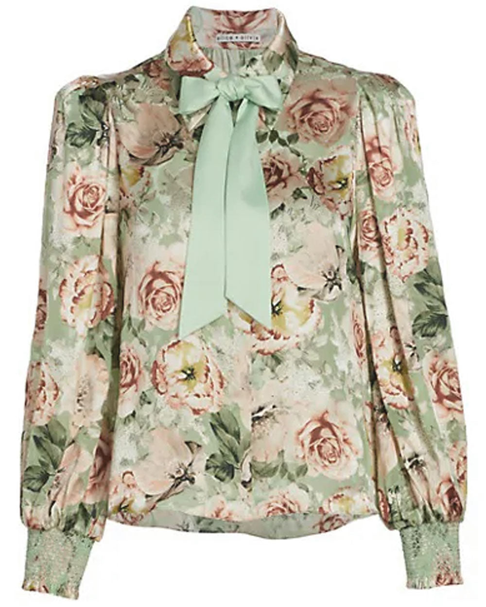 Pistachio Morning Side Floral Brentley Button Front Blouse