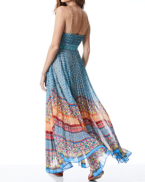 Sunshower Stripe Multi Gloria Chain Strap Pleat Maxi Dress