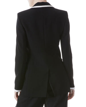Black and Off White Breann Piped Long Blazer