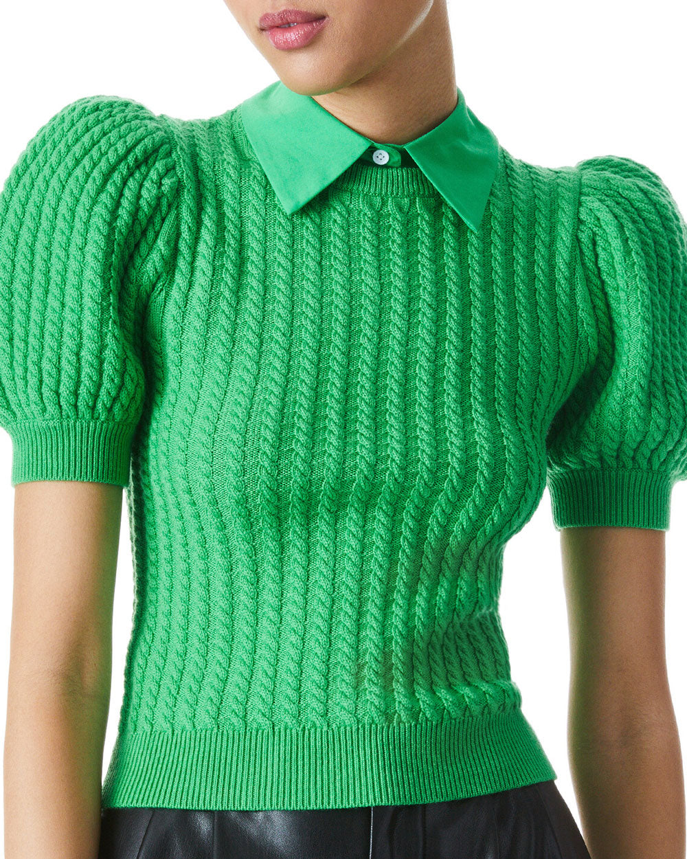 Garden Green Cable Puff Sleeve Sweater