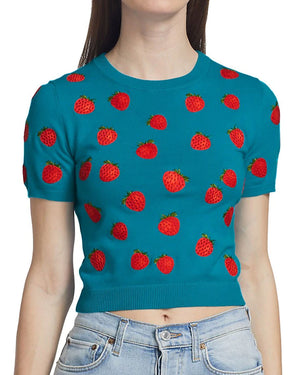 Ocean Blue Ciara Embroidered Strawberry Cropped Sweater
