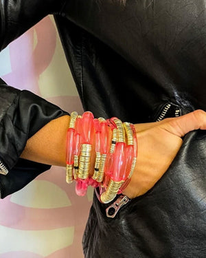 14k Gold and Rosie Pink Zo Stretch Bracelet
