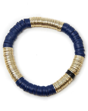 14k Gold and Royal Blue Vinyl Stretch Bracelet
