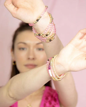 Pink Acrylic and Gold Dottie Stretch Bracelet