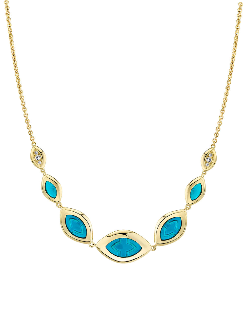 Blue Enamel and Cats Eye Graduated Link Necklace