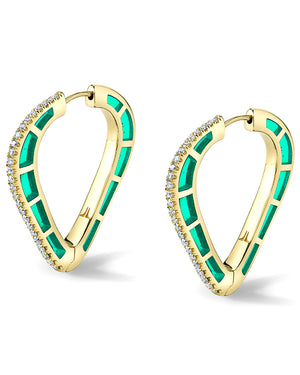 Diamond and Green Enamel Cobra Hoop Earrings