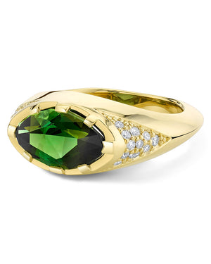 Diamond and Green Tourmaline Contrast Ring