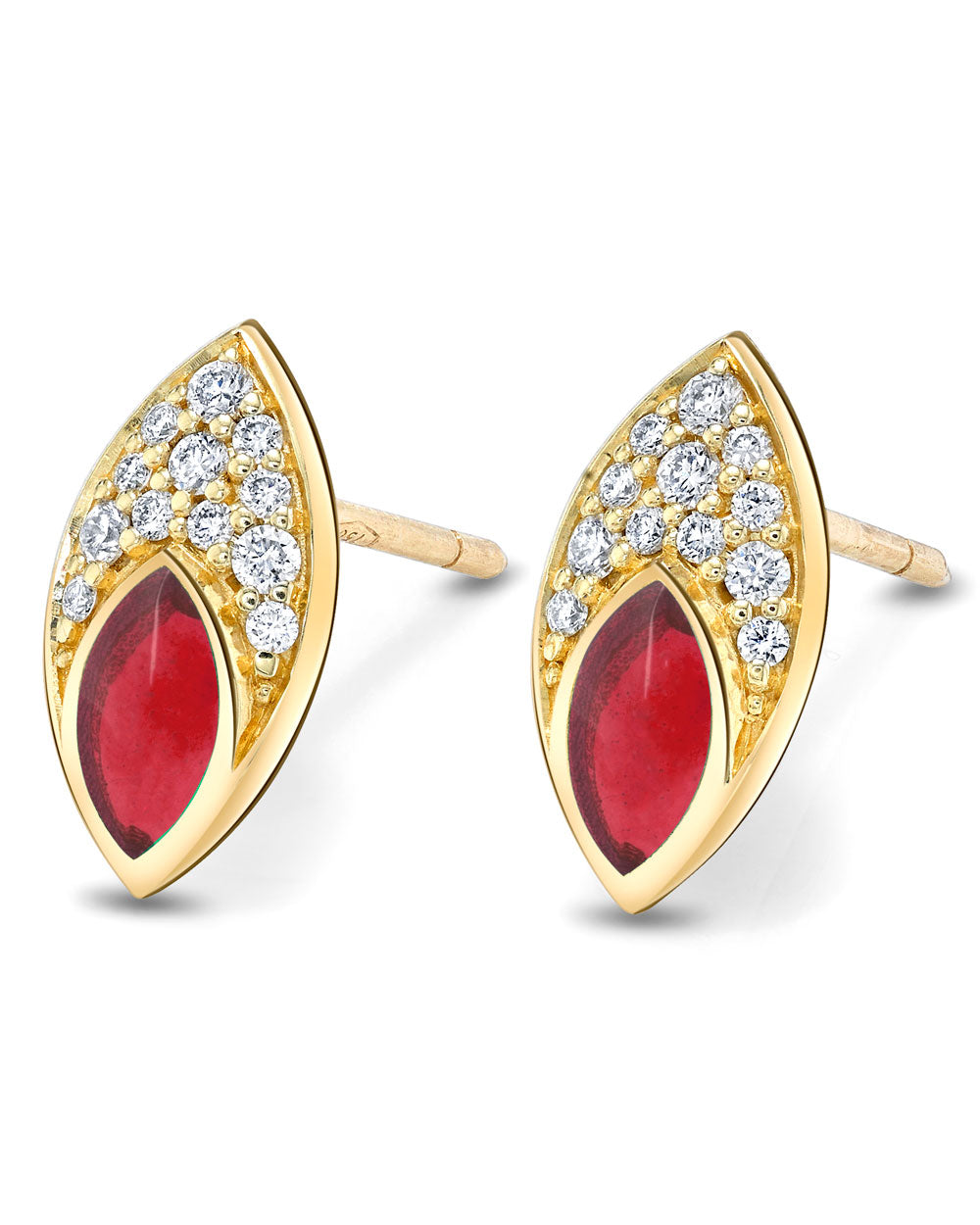 Diamond and Red Enamel Marquise Stud Earrings