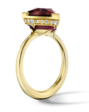 Purple Garnet and Red Translucent Enamel Ring
