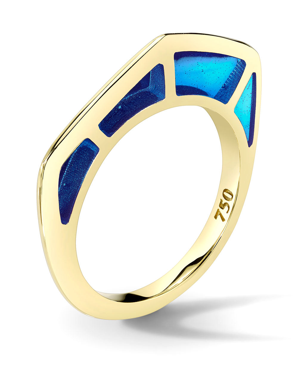Yellow Gold Blue Enamel Cobra Ring