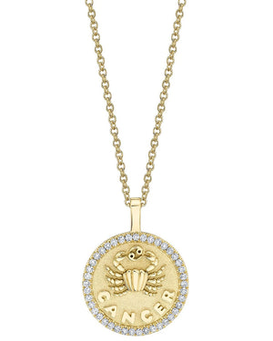 Yellow Gold Diamond Cancer Zodiac Coin Necklace