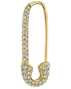 Yellow Gold Pave Diamond Safety Pin Right Earring