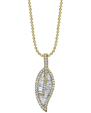 Yellow Gold Large Diamond Leaf Pendant Necklace