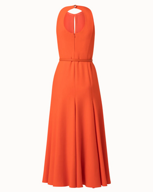 Orange Sleeveless Belted Midi Dress