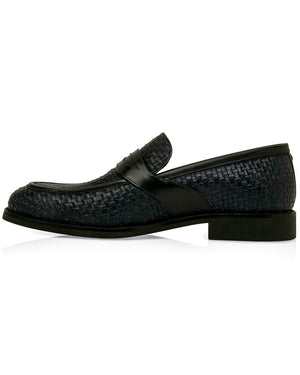 Blue Woven Monaco Leather Penny Loafer