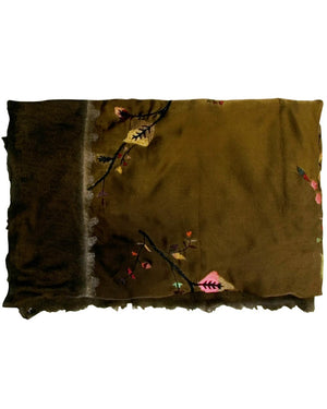 Olive Deco Embroidery Fouland Scarf