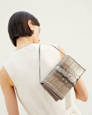 Dazzling Stripe Embroidery City Bag in Natural