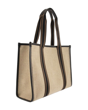 Leather Trimmed Canvas Tote in Natural