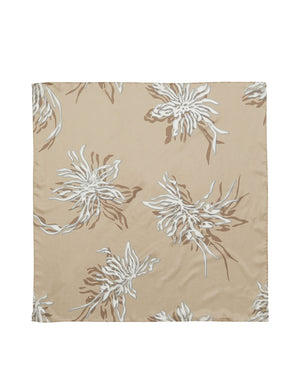 Marine Flower Ponge-Print Silk Foulard Scarf in Beige