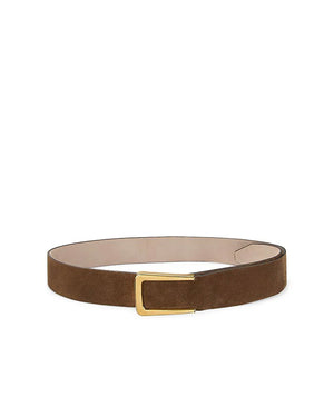 Suede Leather Belt with Gold Tone Buckle