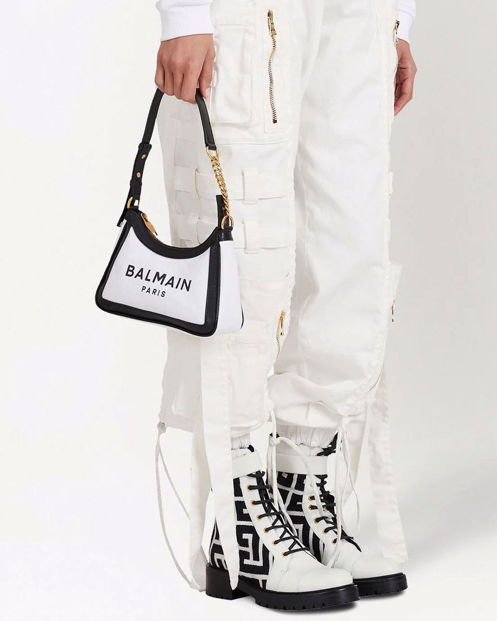 B- Army Canvas Shoulder Bag Blanc Noir