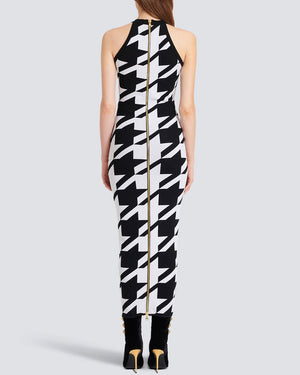 Noir and Blanc Houndstooth Knit Midi Dress