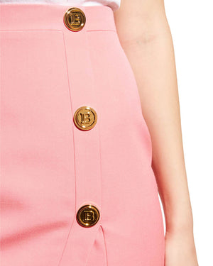 Rose Saumon Asymmetric Three Button Midi Skirt