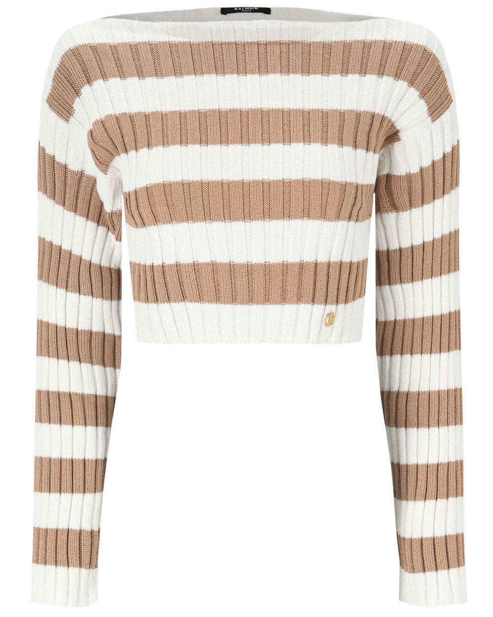 Sable and Blanc Stripe Cropped Knit Sweater