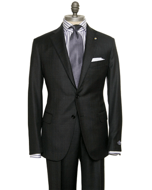 Charcoal Grey Windowpane Wool Suit