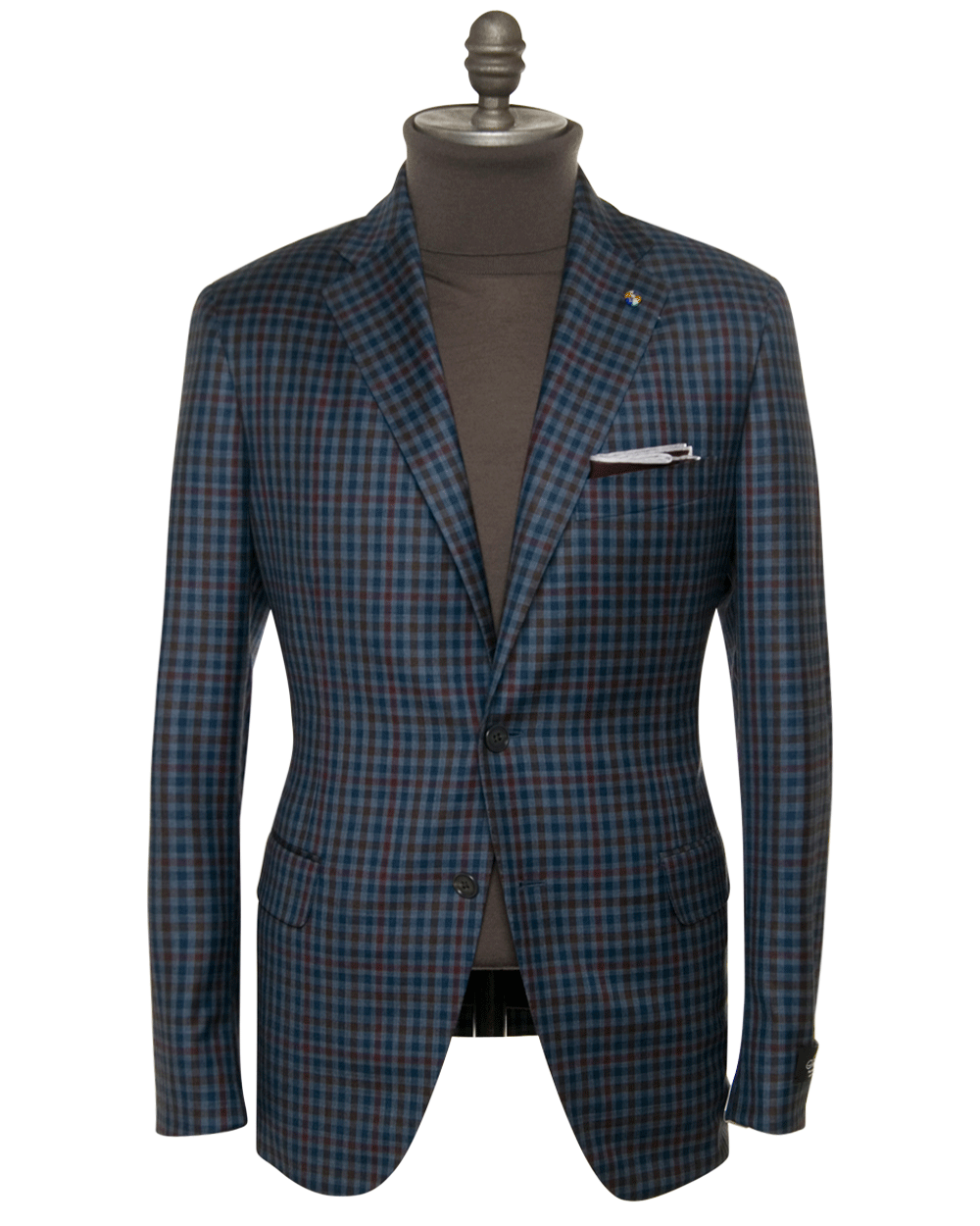 Blue and Red Plaid Windowpane Wool Sportcoat