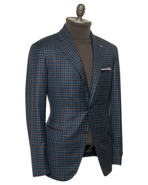 Blue and Red Plaid Windowpane Wool Sportcoat