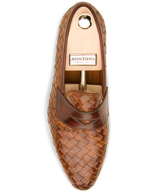 Woven Penny Loafer in Cognac