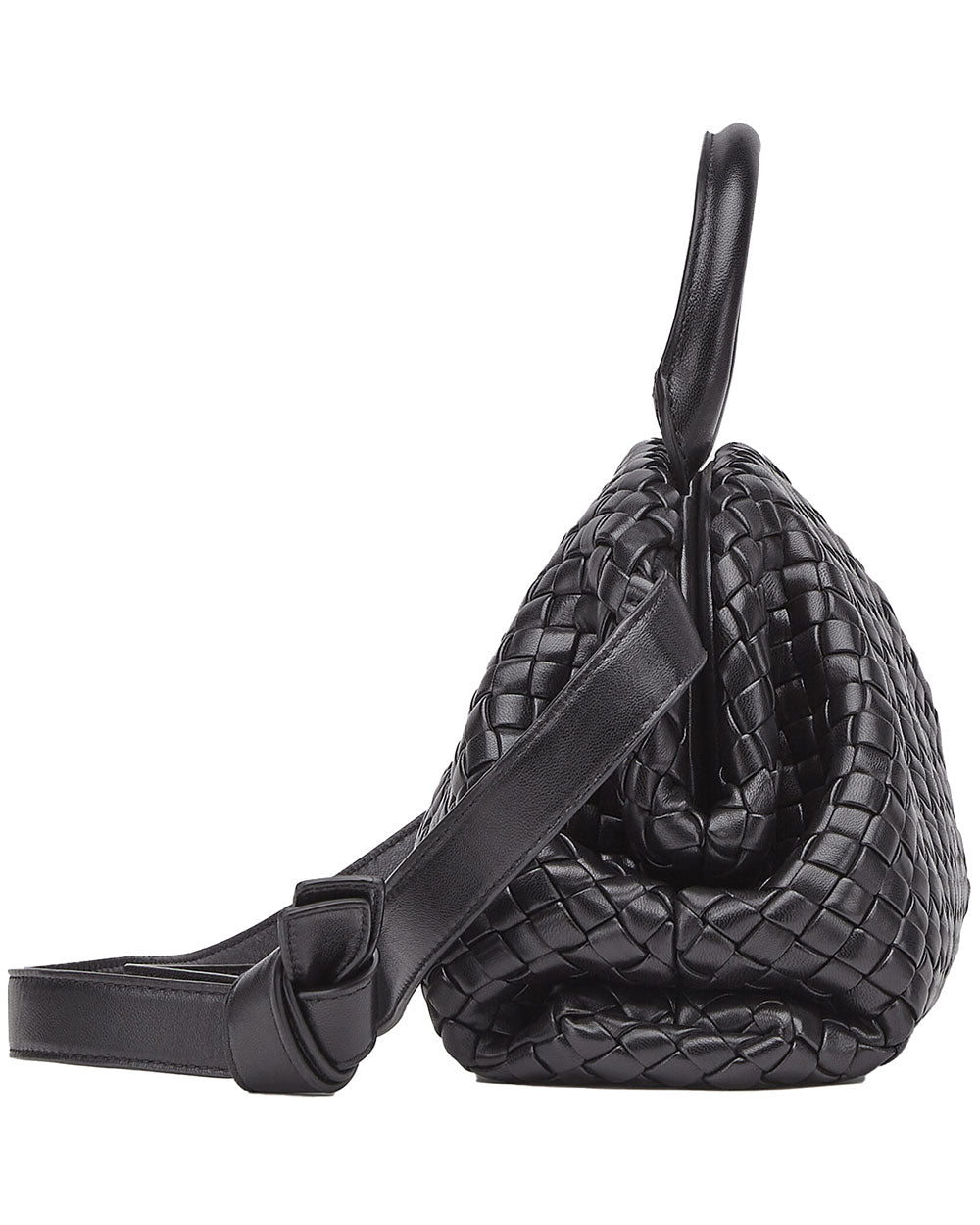 Small Intrecciato Top Handle Bag in Black