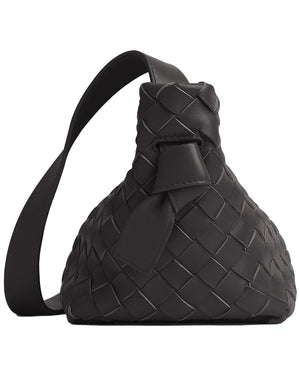 Tie Strap Intrecciato Shoulder Bag in Black