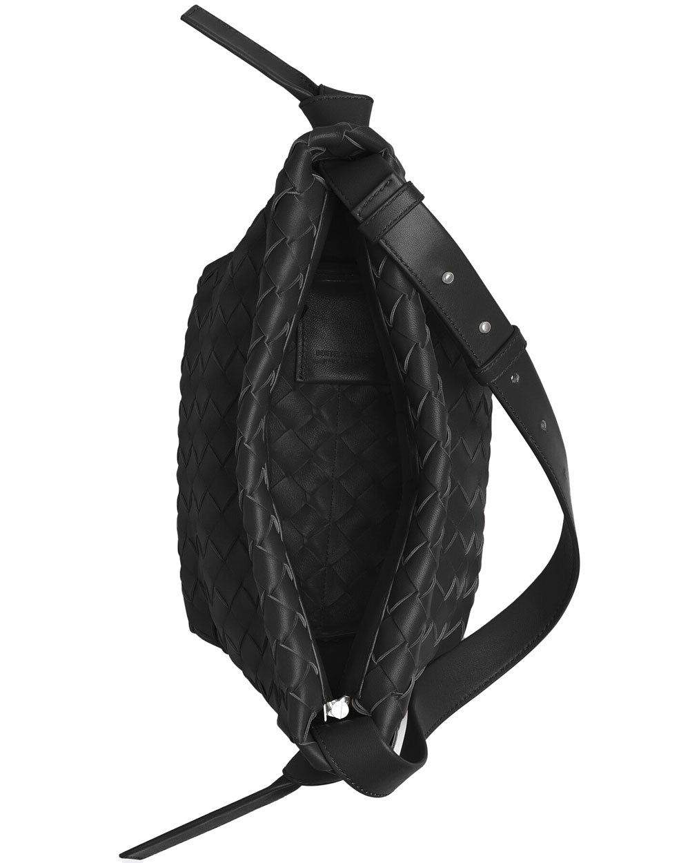 Tie Strap Intrecciato Shoulder Bag in Black