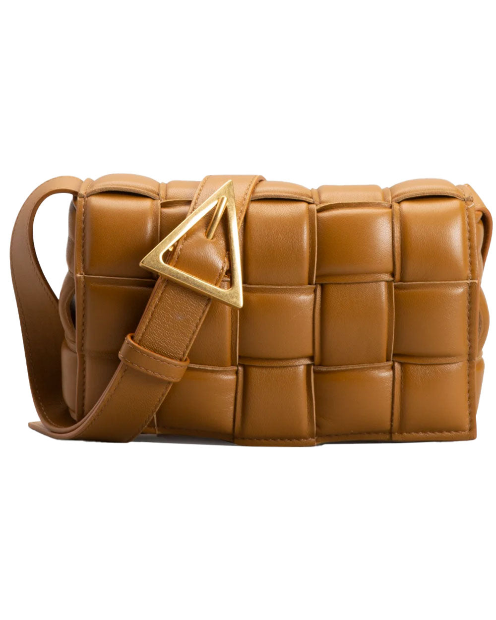 Bottega Veneta Mini Padded Cassette Intrecciato Leather Crossbody Bag In  Camel/gold