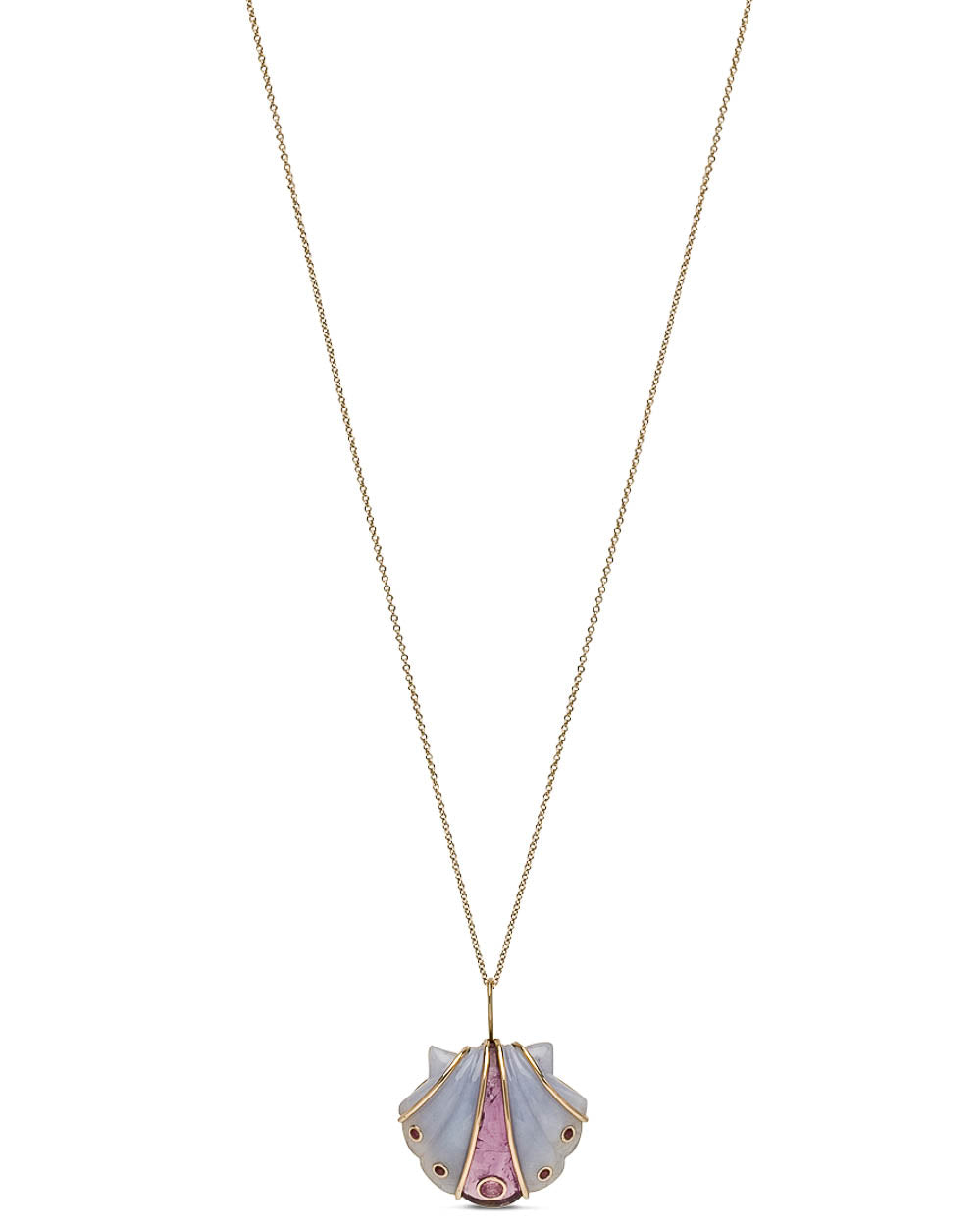 Amethyst and Chalcedony Seashell Pendant Necklace