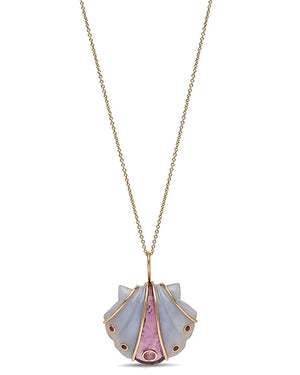 Amethyst and Chalcedony Seashell Pendant Necklace