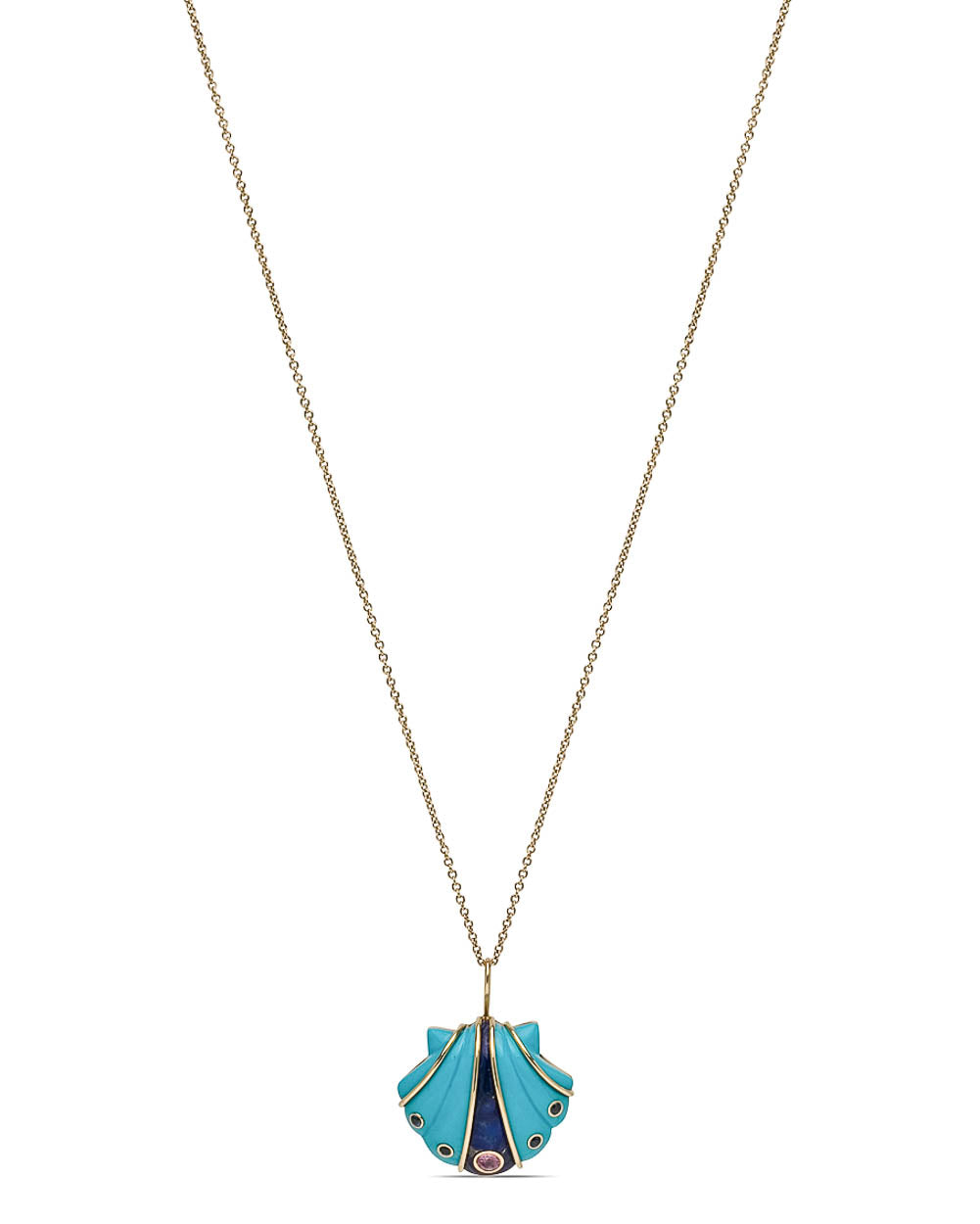 Lapis and Turquoise Seashell Pendant Necklace